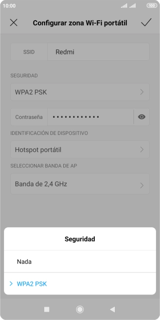 Pulsa WPA2 PSK para proteger la conexión wifi con una contraseña.