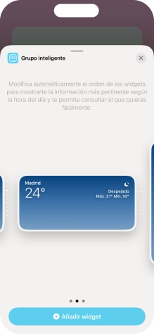 Desliza el dedo hacia la derecha o hacia la izquierda por la pantalla para seleccionar el tamaño de widget deseado. Desliza el dedo hacia la derecha o hacia la izquierda por la pantalla para seleccionar el tamaño de widget deseado.