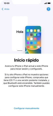 Sigue las indicaciones de la pantalla para transferir contenido de otro dispositivo iOS11 o con una versión más reciente o pulsa Configurar manualmente. Sigue las indicaciones de la pantalla para transferir contenido de otro dispositivo iOS11 o con una versión más reciente o pulsa Configurar manualmente.