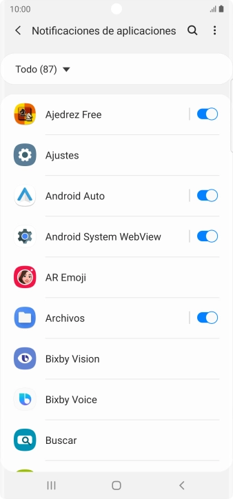 Pulsa el indicador junto a las apps deseadas para activar o desactivar la función. Pulsa el indicador junto a las apps deseadas para activar o desactivar la función.