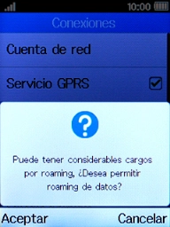 Si activas el roaming de datos, pulsa la tecla de selección izquierda. Si activas el roaming de datos, pulsa la tecla de selección izquierda.