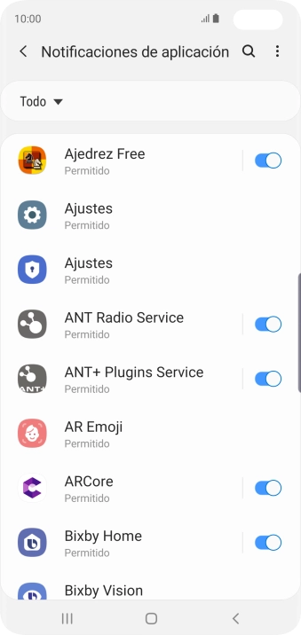 Pulsa el indicador junto a la app deseada para activar o desactivar la función. Pulsa el indicador junto a la app deseada para activar o desactivar la función.