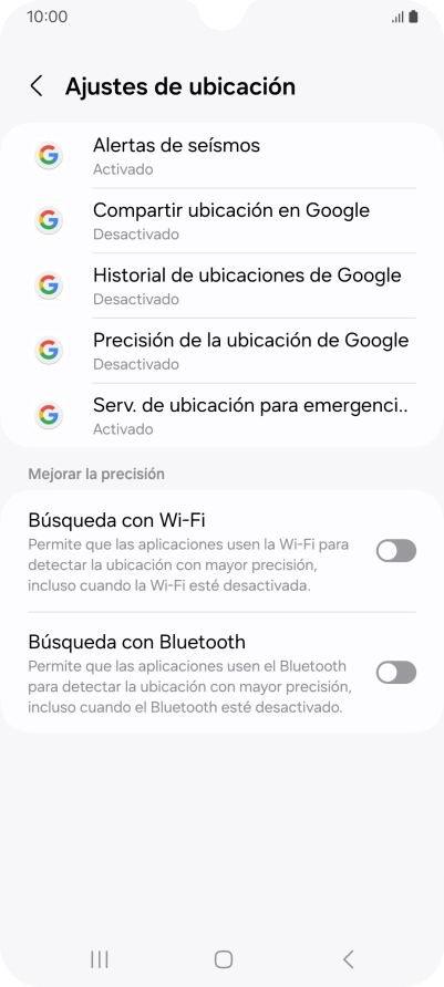 Pulsa Precisión de la ubicación de Google.