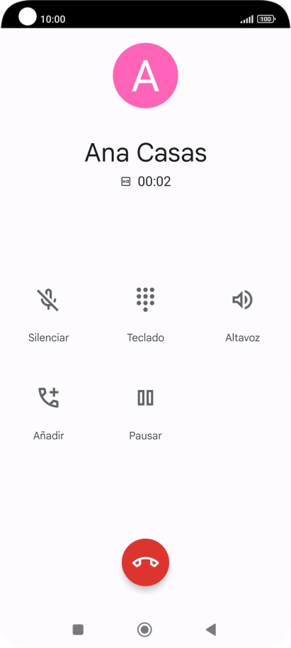 Pulsa el icono de finalizar llamada. Pulsa el icono de finalizar llamada.