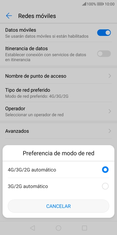 Pulsa el tipo de red deseado.