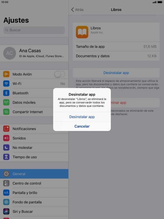 Pulsa Desinstalar app.