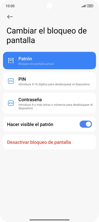 Pulsa Desactivar bloqueo de pantalla e introduce el código de seguridad extra que has creado anteriormente. Pulsa Desactivar bloqueo de pantalla e introduce el código de seguridad extra que has creado anteriormente.