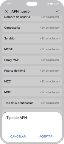 Introduce default y pulsa ACEPTAR.