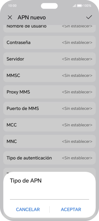 Introduce default y pulsa ACEPTAR.
