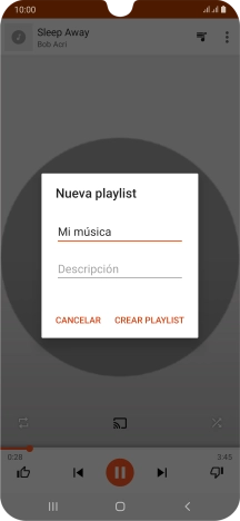 Introduce el nombre deseado de la lista de reproducción y pulsa CREAR PLAYLIST. Introduce el nombre deseado de la lista de reproducción y pulsa CREAR PLAYLIST.