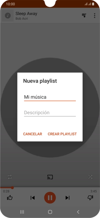 Introduce el nombre deseado de la lista de reproducción y pulsa CREAR PLAYLIST. Introduce el nombre deseado de la lista de reproducción y pulsa CREAR PLAYLIST.