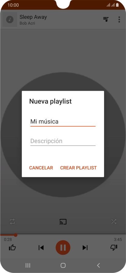 Introduce el nombre deseado de la lista de reproducción y pulsa CREAR PLAYLIST. Introduce el nombre deseado de la lista de reproducción y pulsa CREAR PLAYLIST.