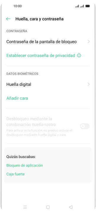 Pulsa Huella digital e introduce el código de seguridad extra que has creado anteriormente. Pulsa Huella digital e introduce el código de seguridad extra que has creado anteriormente.