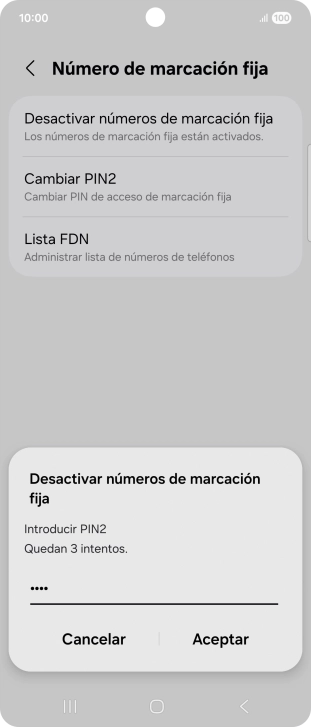 Introduce el código PIN2 y pulsa Aceptar.