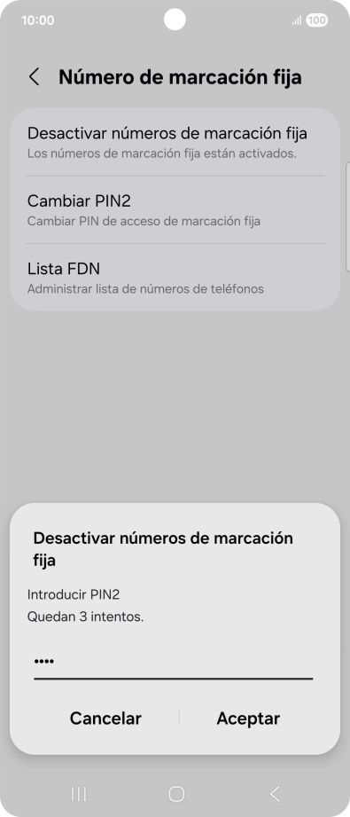 Introduce el código PIN2 y pulsa Aceptar.