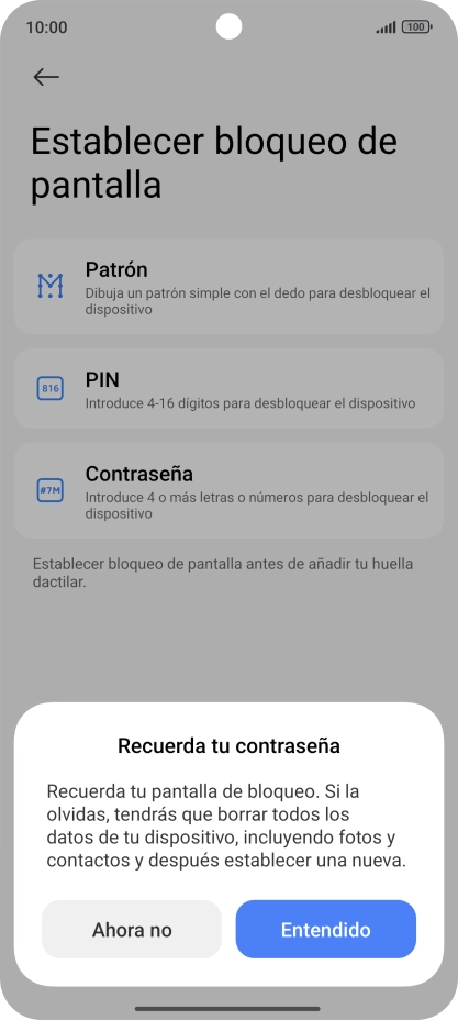 Pulsa Entendido y sigue las indicaciones de la pantalla para crear un código de seguridad del teléfono adicional. Pulsa Entendido y sigue las indicaciones de la pantalla para crear un código de seguridad del teléfono adicional.