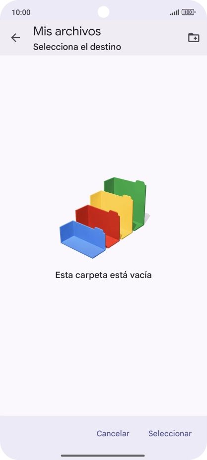 Si deseas crear una nueva carpeta, pulsa el icono de nueva carpeta y sigue las indicaciones de la pantalla para crearla. Si deseas crear una nueva carpeta, pulsa el icono de nueva carpeta y sigue las indicaciones de la pantalla para crearla.
