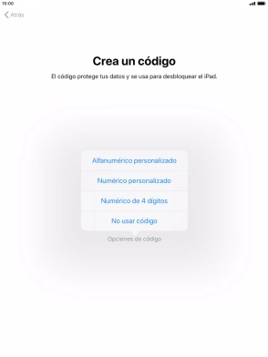 Sigue las indicaciones de la pantalla para activar el uso del código de seguridad o pulsa No usar código.
