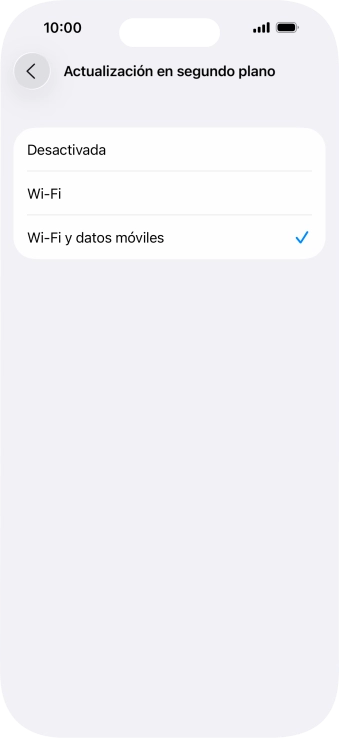 Para desactivar la actualización de apps en ejecución, pulsa Desactivada. Para desactivar la actualización de apps en ejecución, pulsa Desactivada.