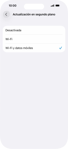Para desactivar la actualización de apps en ejecución, pulsa Desactivada. Para desactivar la actualización de apps en ejecución, pulsa Desactivada.