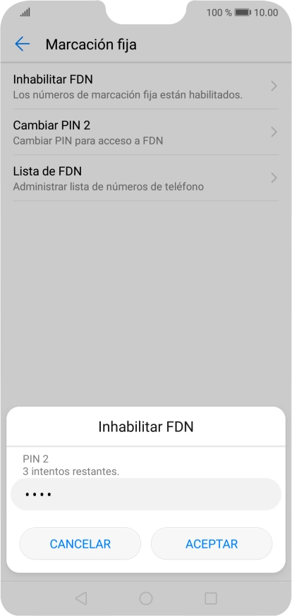 Introduce el código PIN2 y pulsa ACEPTAR.