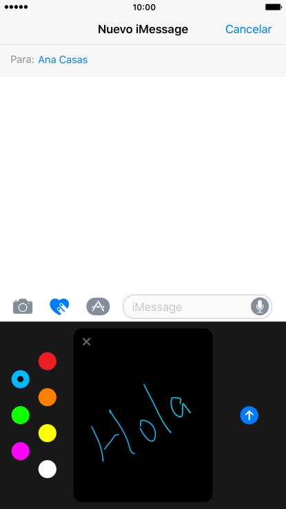 Pulsa el icono de envío cuando termines de escribir el iMessage. Pulsa el icono de envío cuando termines de escribir el iMessage.