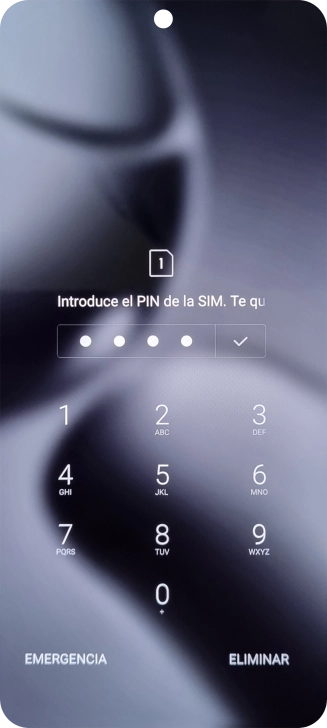 Si es necesario desbloquear la tarjeta SIM, introduce el código PIN y pulsa el icono de aceptar. Si es necesario desbloquear la tarjeta SIM, introduce el código PIN y pulsa el icono de aceptar.