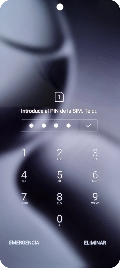 Si es necesario desbloquear la tarjeta SIM, introduce el código PIN y pulsa el icono de aceptar. Si es necesario desbloquear la tarjeta SIM, introduce el código PIN y pulsa el icono de aceptar.