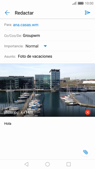 Pulsa el icono de envío cuando termines de escribir el correo electrónico. Pulsa el icono de envío cuando termines de escribir el correo electrónico.