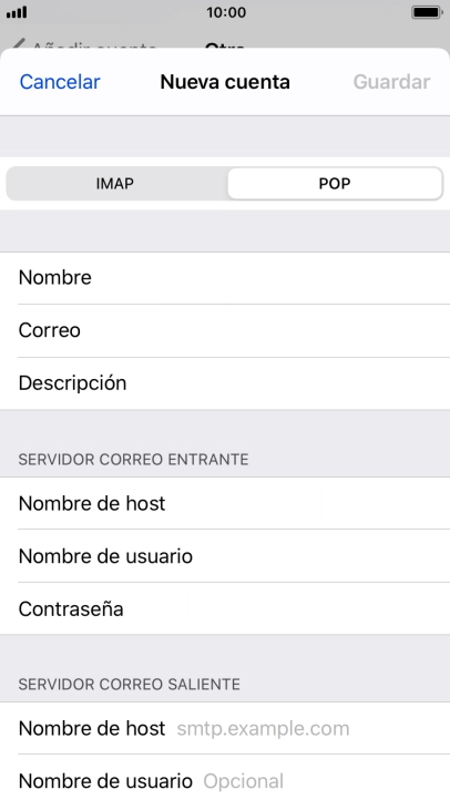 Pulsa Nombre de host e introduce smtp.vodafone.es. Pulsa Nombre de host e introduce smtp.vodafone.es.
