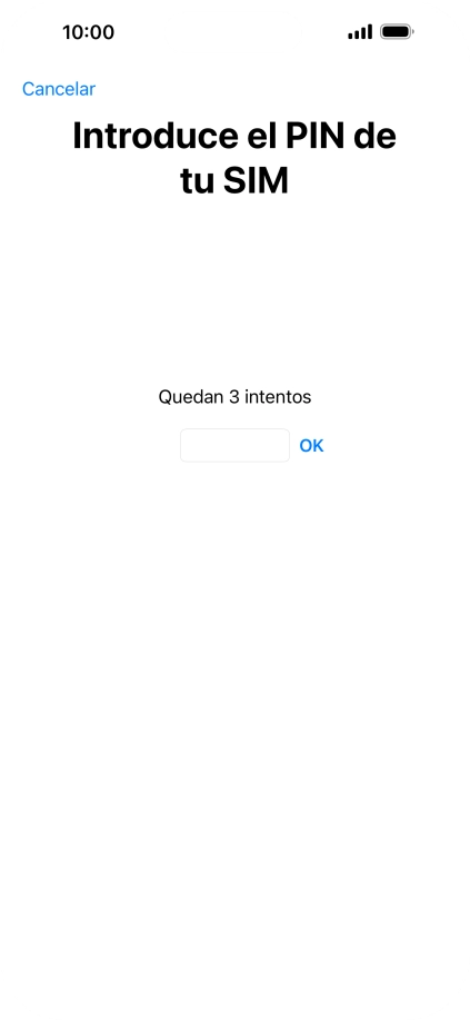 Si es necesario desbloquear la tarjeta SIM, introduce el código PIN y pulsa OK. Si es necesario desbloquear la tarjeta SIM, introduce el código PIN y pulsa OK.