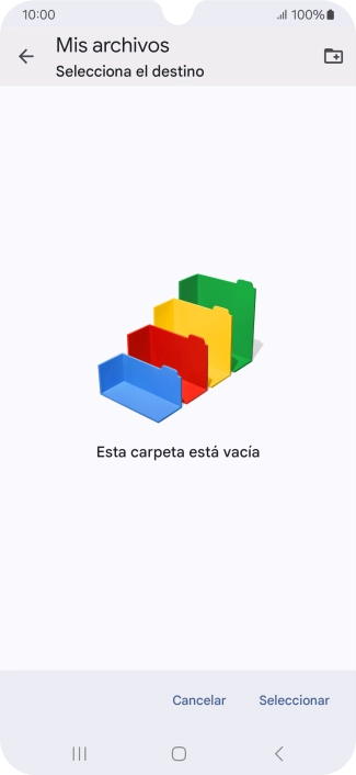Si deseas crear una nueva carpeta, pulsa el icono de nueva carpeta y sigue las indicaciones de la pantalla para crearla. Si deseas crear una nueva carpeta, pulsa el icono de nueva carpeta y sigue las indicaciones de la pantalla para crearla.