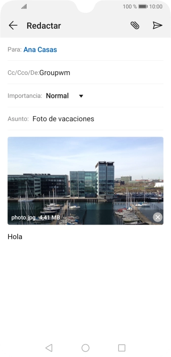 Pulsa el icono de envío cuando termines de escribir el correo electrónico. Pulsa el icono de envío cuando termines de escribir el correo electrónico.