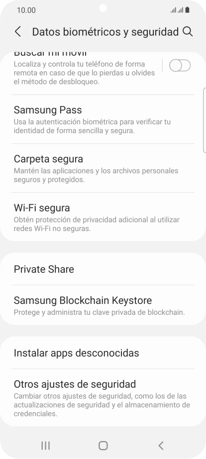 Pulsa Otros ajustes de seguridad. Pulsa Otros ajustes de seguridad.