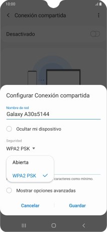 Pulsa WPA2 PSK para proteger la conexión wifi con una contraseña. Pulsa WPA2 PSK para proteger la conexión wifi con una contraseña.