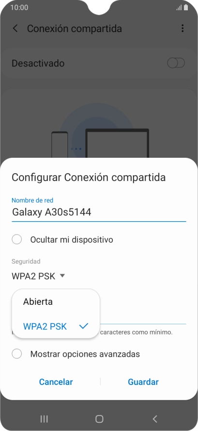 Pulsa WPA2 PSK para proteger la conexión wifi con una contraseña. Pulsa WPA2 PSK para proteger la conexión wifi con una contraseña.