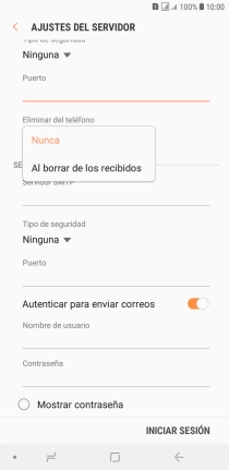 Pulsa Nunca para conservar los correos electrónicos en el servidor cuando los borras del teléfono.
