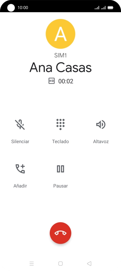 Pulsa el icono de finalizar llamada. Pulsa el icono de finalizar llamada.