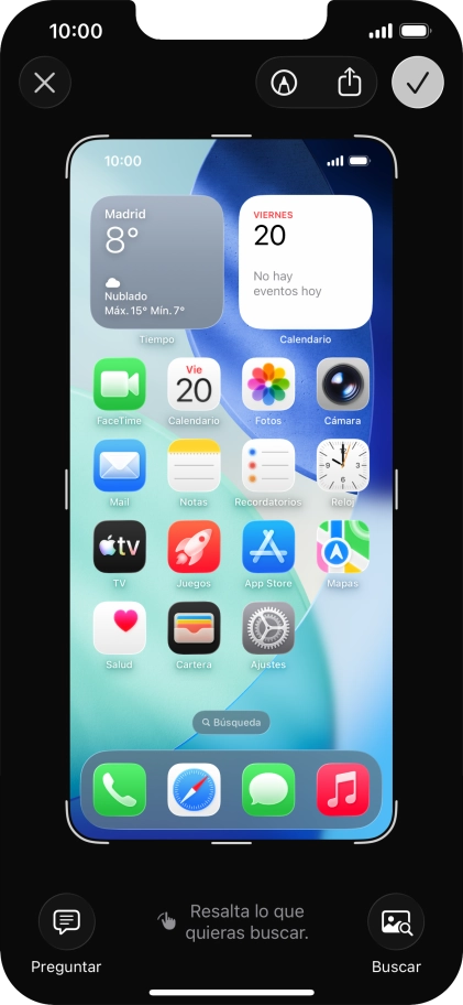 Sigue las indicaciones de la pantalla para editar y guardar tu pantallazo. Sigue las indicaciones de la pantalla para editar y guardar tu pantallazo.