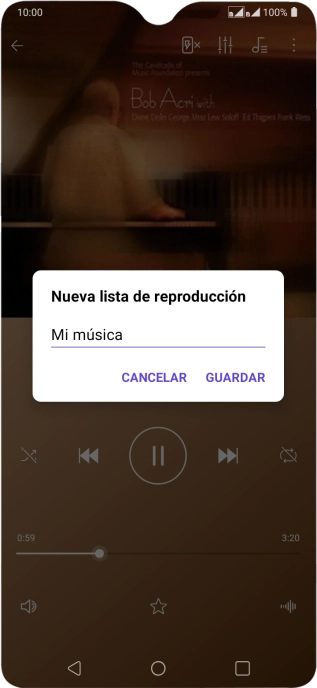 Introduce el nombre deseado de la lista de reproducción y pulsa GUARDAR. Introduce el nombre deseado de la lista de reproducción y pulsa GUARDAR.