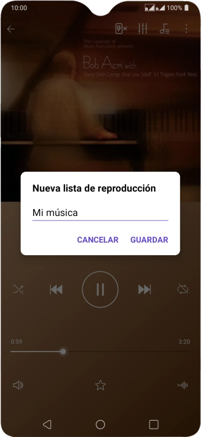 Introduce el nombre deseado de la lista de reproducción y pulsa GUARDAR. Introduce el nombre deseado de la lista de reproducción y pulsa GUARDAR.