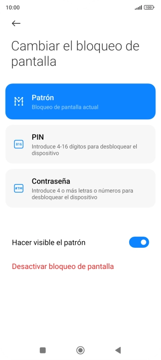 Pulsa Desactivar bloqueo de pantalla e introduce el código de seguridad extra que has creado anteriormente. Pulsa Desactivar bloqueo de pantalla e introduce el código de seguridad extra que has creado anteriormente.