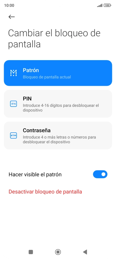 Pulsa Desactivar bloqueo de pantalla e introduce el código de seguridad extra que has creado anteriormente. Pulsa Desactivar bloqueo de pantalla e introduce el código de seguridad extra que has creado anteriormente.