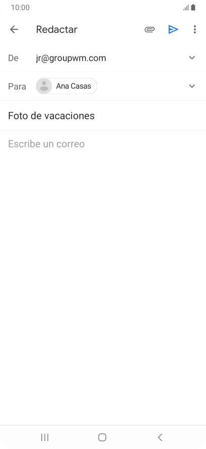 Pulsa en el campo de escritura y escribe el texto del correo electrónico. Pulsa en el campo de escritura y escribe el texto del correo electrónico.