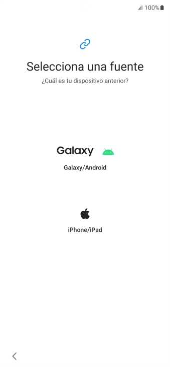Pulsa el ajuste deseado y sigue las instrucciones de la pantalla para transferir el contenido del otro teléfono. Pulsa el ajuste deseado y sigue las instrucciones de la pantalla para transferir el contenido del otro teléfono.