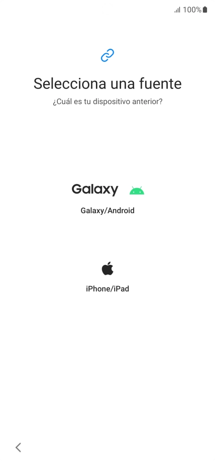 Pulsa el ajuste deseado y sigue las instrucciones de la pantalla para transferir el contenido del otro teléfono. Pulsa el ajuste deseado y sigue las instrucciones de la pantalla para transferir el contenido del otro teléfono.