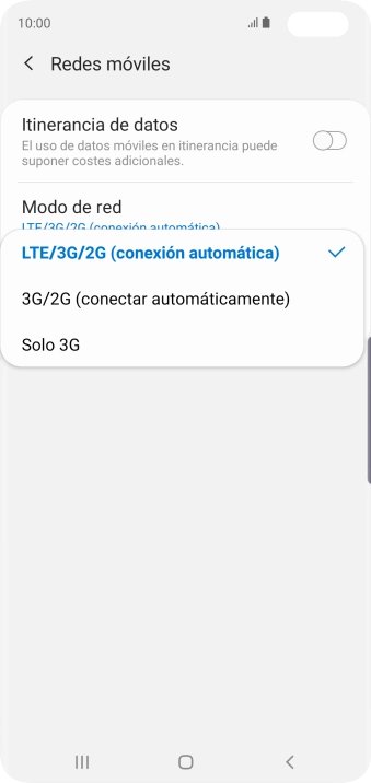 Pulsa el tipo de red deseado.