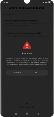 Pulsa OK. Espera unos instantes mientras el teléfono restablece la configuración predeterminada. Sigue las indicaciones de la pantalla para configurar el teléfono y dejarlo listo para su uso. Pulsa OK. Espera unos instantes mientras el teléfono restablece la configuración predeterminada. Sigue las indicaciones de la pantalla para configurar el teléfono y dejarlo listo para su uso.