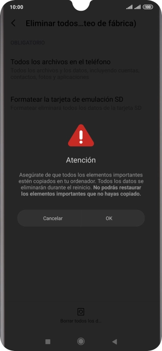 Pulsa OK. Espera unos instantes mientras el teléfono restablece la configuración predeterminada. Sigue las indicaciones de la pantalla para configurar el teléfono y dejarlo listo para su uso. Pulsa OK. Espera unos instantes mientras el teléfono restablece la configuración predeterminada. Sigue las indicaciones de la pantalla para configurar el teléfono y dejarlo listo para su uso.