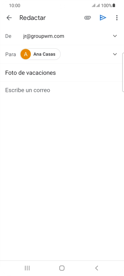 Pulsa en el campo de escritura y escribe el texto del correo electrónico. Pulsa en el campo de escritura y escribe el texto del correo electrónico.